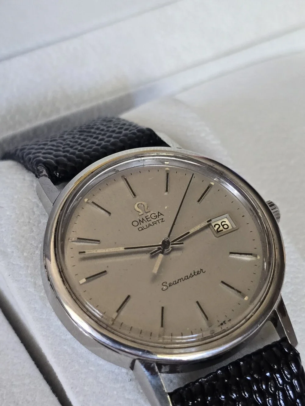 Omega Seamaster Silver Dial Watch with Black Strap